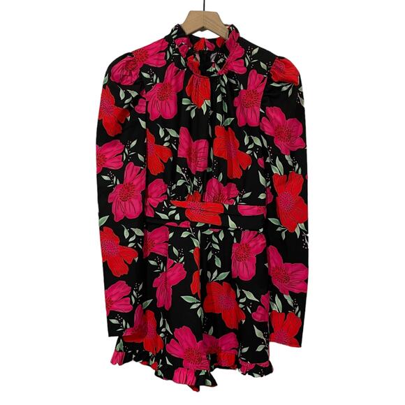 PRETTYLITTLETHING High Neck Romper - Black Floral - 2 - Picture 7 of 15